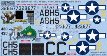 Kalkomania War Birds P-38J/L Lightnings 'Little Buckaroo' & 'Gung Ho' Kits-World KW148089 skala 1/48
