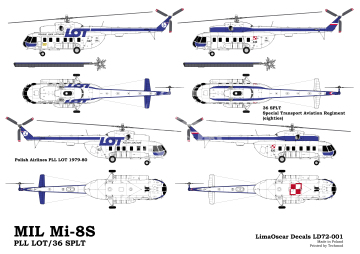 Kalkomania do Mil Mi-8S PLL LOT/36 SPLT, Lima Oscar Decals, LD72-001 skala 1/72