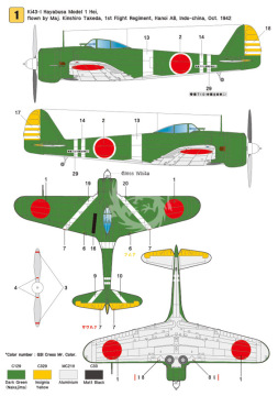 Zestaw kalkomanii Ki43 Hayabusa Part.1 (Model 1), Wolfpack WD48008 skala 1/48