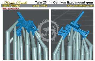 NA ZAMÓWIENIE - Twin 20 mm Oerlikon fixed mount guns Metalic Details MDR70002 skala 1/700