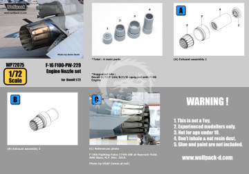 Zestaw dodatków F-16 F100-PW-229 Engine Nozzle set (for Revell 1/72), Wolfpack WP72080 skala 1/72