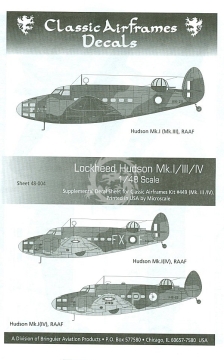  Lockheed Hudson Mk. I/III/IV Classic Airframes 48-004 skala 1/48