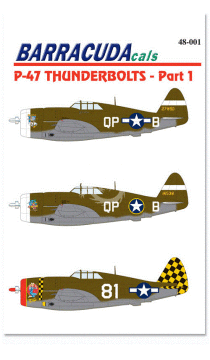 Zestaw kalkomanii BC48001 P-47 Thunderbolts - Part 1 BarracudaCals BC48001 skala 1/48