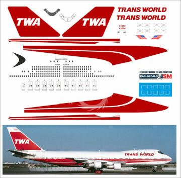 Boeing 747-200 TWA Trans World N303TW Kalkomania Pas-Decals skala 1/144