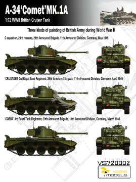 British cruiser tank A-34 Comet Mk 1A Vespid Models VS720002 skala 1/72