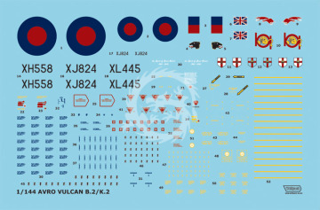 Zestaw kalkomanii Avro 698 Vulcan Part.1 Last of the Vulcan Bombers and Tankers, Wolfpack WD14401 skala 1/144