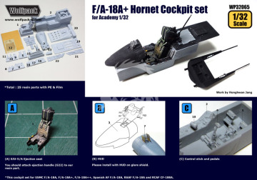 Zestaw dodatków F/A-18A+ Hornet Cockpit set (for Academy 1/32), Wolfpack WP32065 skala 1/32