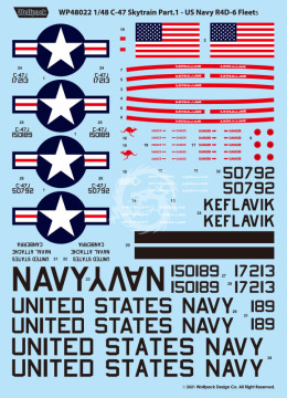 Zestaw kalkomanii C-47 Skytrain Part.1 - US Navy R4D-6 Fleets, Wolfpack WD48022 skala 1/48