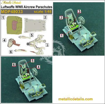 Luftwaffe WWII Aircrew Parachutes - Metallic Details MDP48033 skala 1/48
