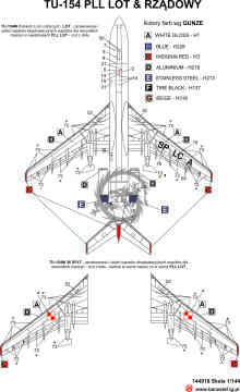Tupolev Tu-154M rządowy - kalkomania - Banzai 144019 skala 1/144