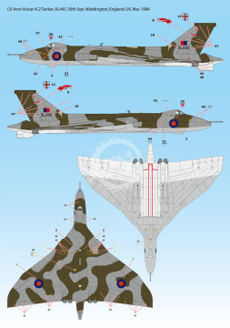 Zestaw kalkomanii Avro 698 Vulcan Part.1 Last of the Vulcan Bombers and Tankers, Wolfpack WD14401 skala 1/144