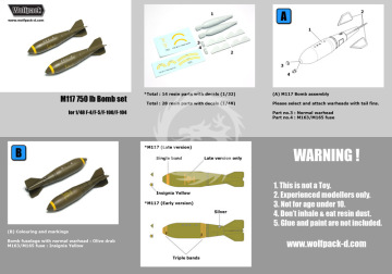 Zestaw dodatków M117 750 lb Bomb set (for Vietnam War Era), Wolfpack WP32074 skala 1/32