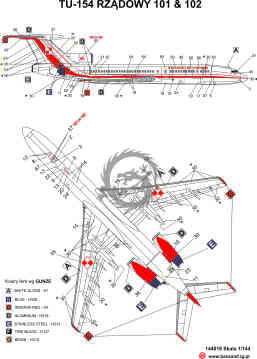 Tupolev Tu-154M rządowy - kalkomania - Banzai 144019 skala 1/144