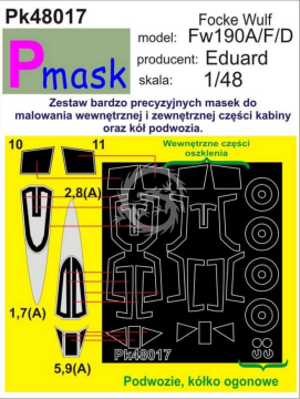 Focke Wulf Fw190A/F/D canopy and wheel masks for Eduard kit Pmask PK48017 skala 1/48