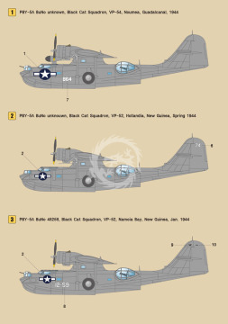 Zestaw kalkomanii PBY Catalina Part.2 - Black Cat Squadron (PBY-5A), Wolfpack WD48011 skala 1/48