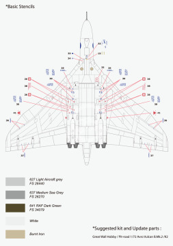 Zestaw kalkomanii Avro 698 Vulcan Part.1 Last of the Vulcan Bombers and Tankers, Wolfpack WD14401 skala 1/144