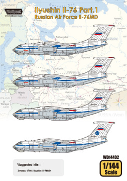 Zestaw kalkomanii Ilyushin Il-76 Part.1 - Russian Air Force Il-76MD (for Zvezda 1/144), Wolfpack WD14402 skala 1/144