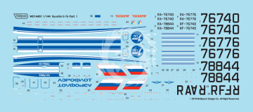 Zestaw kalkomanii Ilyushin Il-76 Part.1 - Russian Air Force Il-76MD (for Zvezda 1/144), Wolfpack WD14402 skala 1/144