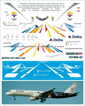 Boeing 757-200 DELTA olimpiada Salt Lake 2002 Kalkomania Pas-Decals w skali 1/144