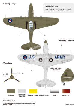 Zestaw kalkomanii P-40 Warhawk Part.1 - Pearl Harbor Defenders at Dec. 7, 1941, Wolfpack WD48015 skala 1/48