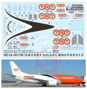 Kalkomania do Boeing 737-300/-400 TNT Skyline Sky144-72 scale 1/144