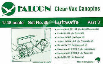 Clear-Vax canopies Luftwaffe part 3 Set.No 35