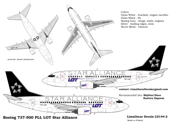 Kalkomania do Boeing 737-500 PLL LOT Star Alliance, Lima Oscar Decals LD144-2 skala 1/144