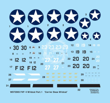 Zestaw kalkomanii F4F-4 Wildcat Part.1 'Carrier Base Wildcat in the Pacific', Wolfpack WD72004 skala 1/72