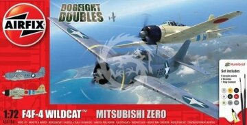 PROMOCYJNA CENA - 2 modele + farby, pędzle i kleje - F4F-4 Wildcat & Mitsubishi Zero Dogfight Doubles Airfix A50184 skala 1/72