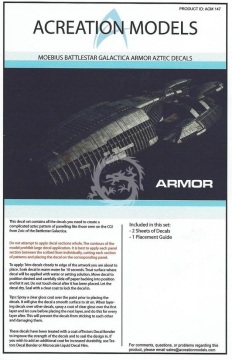 Kalkomania dla BSG Galactica Armor-only Aztec Decals Moebius Models Acreation Models ACM 147 skala 1/4105