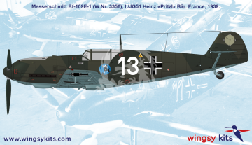 Model plastikowy German WWII Fighter MESSERSCHMITT Bf 109 E-1, WINGSY KITS D5-07, skala 1/48