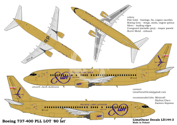 Kalkomania do Boeing 737-400 PLL LOT, Lima Oscar Decals LD144-3 skala 1/144