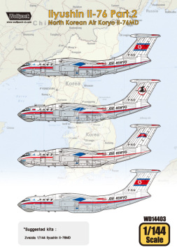 Zestaw kalkomaniiIlyushin Il-76 Part.2 - North Korean Air Koryo Il-76MD (for Zvezda 1/144), Wolfpack WD14403 skala 1/144