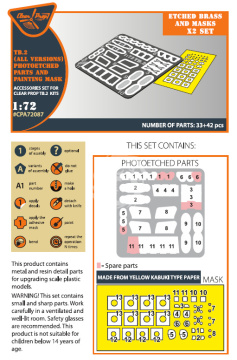 TB.2 PE parts and painting mask x2 set for CP kits Clear Prop CPA72087 skala 1/72