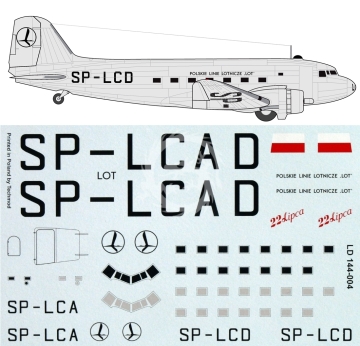 Kalkomania do Douglas C-47A PLL LOT, Lima Oscar Decals LD144-004 skala 1/144