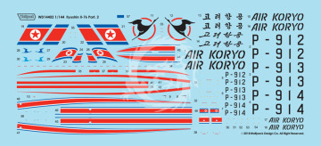 Zestaw kalkomaniiIlyushin Il-76 Part.2 - North Korean Air Koryo Il-76MD (for Zvezda 1/144), Wolfpack WD14403 skala 1/144