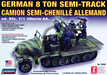 German 8 Ton Semi-track Sd. Kfz. 7/1 20m/mm AA.-  Lindberg 76086 skala 1/72