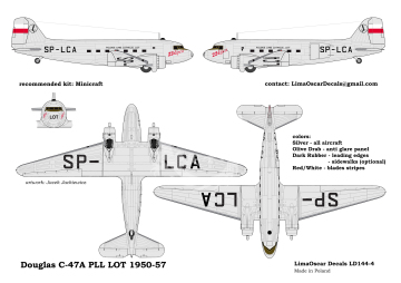 Kalkomania do Douglas C-47A PLL LOT, Lima Oscar Decals LD144-004 skala 1/144