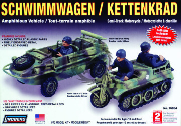 Schwimmwagen / Kettenkrad Amphibious Vehicle / Semi-Track Motorcycle - Lindberg 76084 skala 1/72
